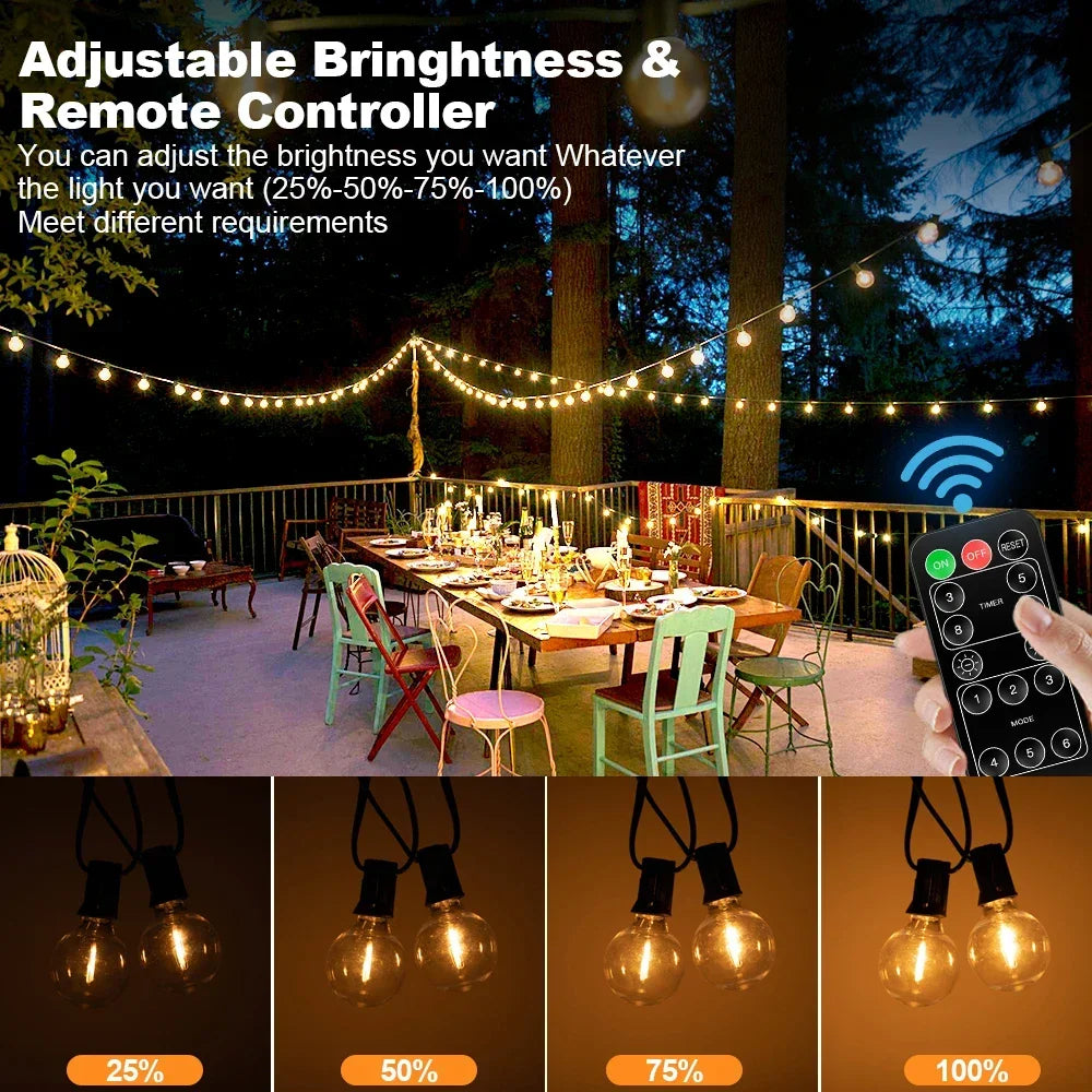Outdoor Solar LED Garland Waterproof String Lights with Digital Display Remote Control 25-98ft Decorative Garden Lighting