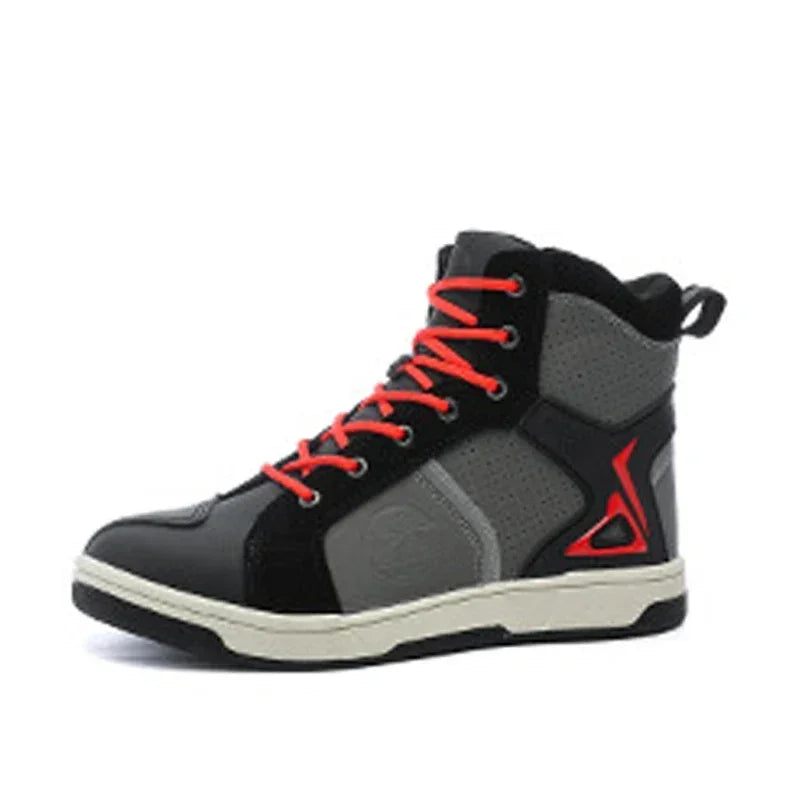 Men's Red Casual Motorcycle Boots – Summer Off-Road Riding Shoes, Motocross Style – Compatible with BMW & Honda Motorbikes