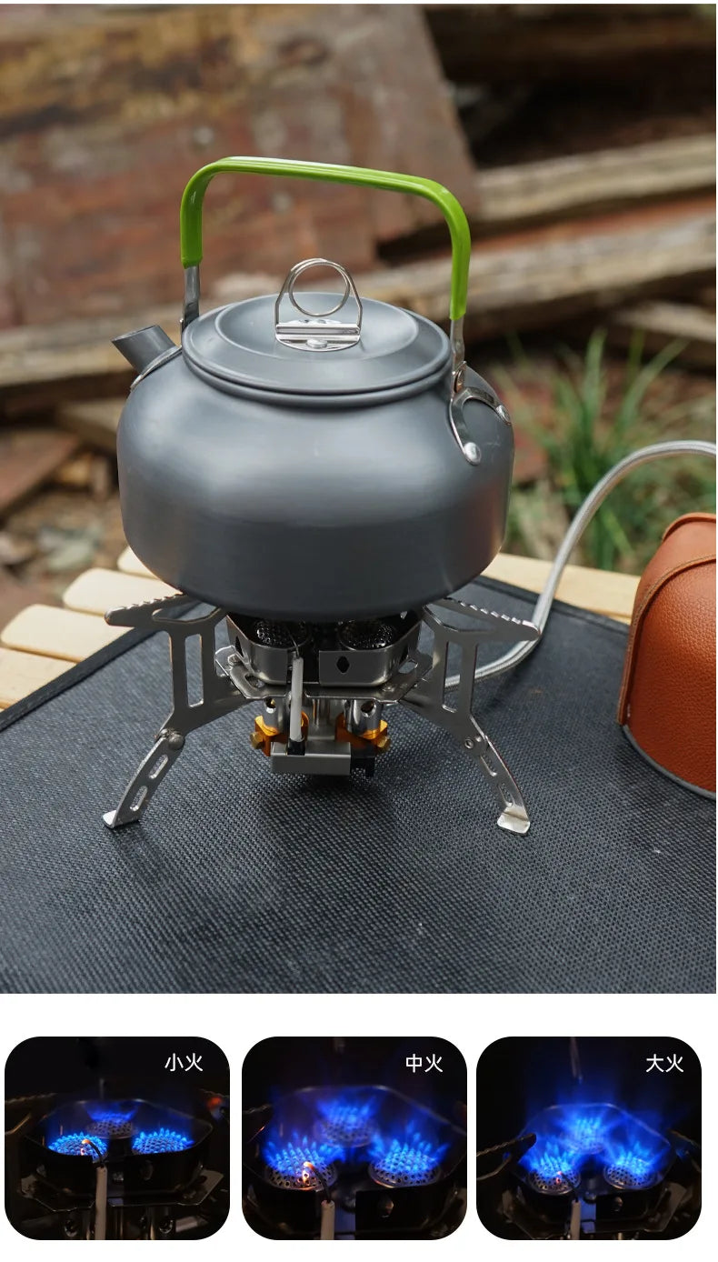 Three-Headed Camping Gas Stove BBQ Grill Set, Portable Outdoor Cooking Equipment