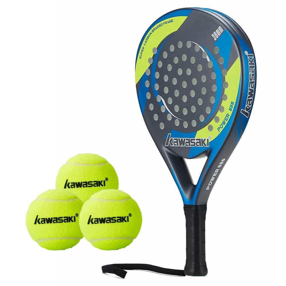 Kawasaki Brand Padel Tennis Carbon Fiber Soft EVA Face Tennis Paddle Racquet Racket with Padle Bag Cover Power 600