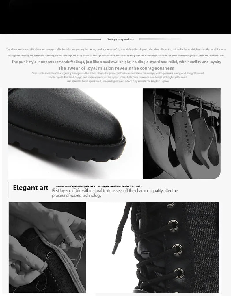 2025New Men Boots Fashion Mid-calf Boots Trend Motorcycle Boot High Top Casual Boots for Men Plush Warm Winter Boot Botas Hombre