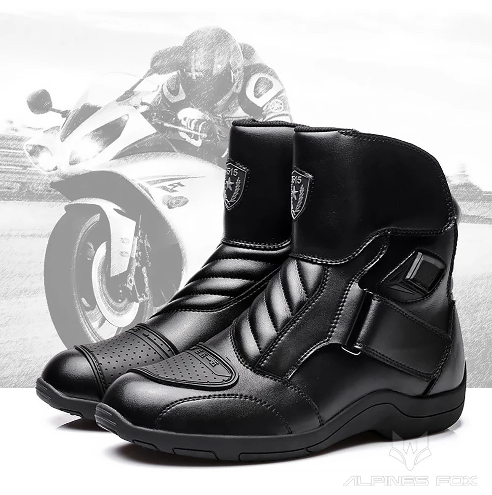 Motorcycle Leather Shoes Moto Boots Racing Bottes Motocross Boots PU Fabric Rubber Sole Wear-resistant Anti-collision Easy Wear