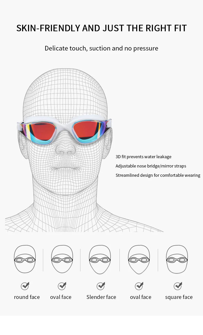 Unisex Adult Swimming Goggles – Anti-Fog Swim Glasses for Men & Women – Adjustable Silicone Waterproof Professional Swim Eyewear