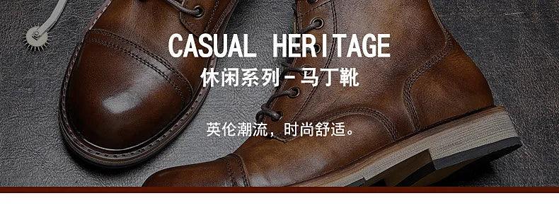 EU Size 38-44 Motorcycle Boots Men Cowhide Motorbike Ankle Boots Thick Soled High Top Western Work Boots Fashion Leather Shoes