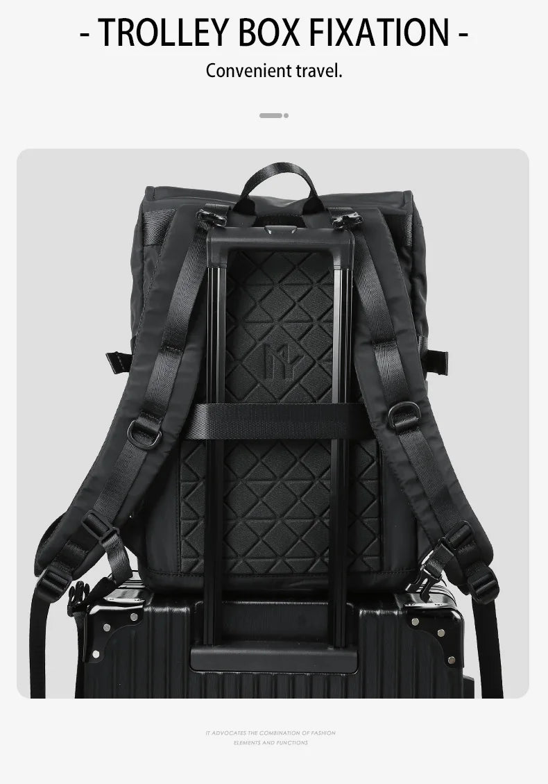 Roll Top Backpack for Men, Water Resistant Expandable, 17.3 inch Laptop Backpack for Commute Travel, 40 Max Liter Rucksack