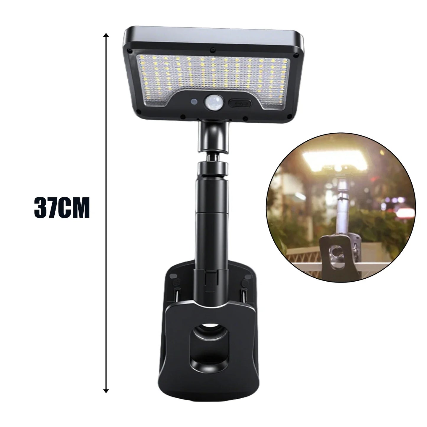 360° Rotatable Solar Motion Sensor Lights Outdoor Vertically Adjustable 4 Modes Waterproof Fence Clip-on LED Lamp for Camping