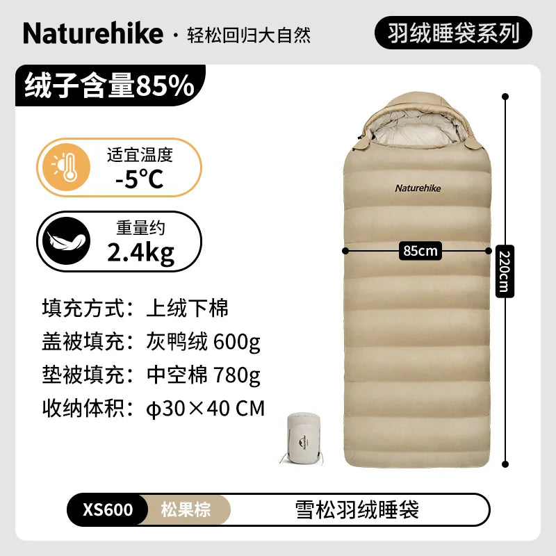 Naturehike-Thickened and Breathable Down-Filled Sleeping Bag for Adults, Outdoor Camping Bag, Warm, Winter CNH22SD008