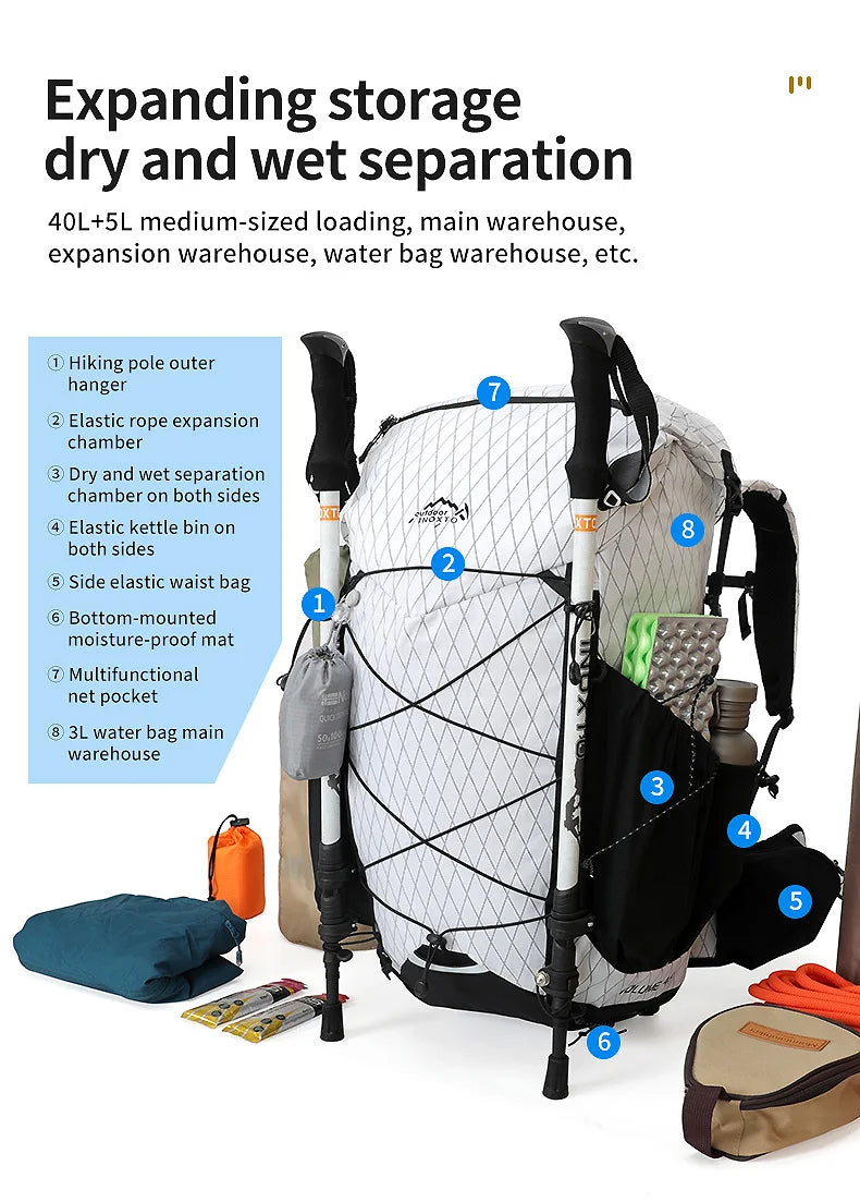 40L hiking bag outdoor backpacking hiking backpack outdoor hiking bag waterproof and breathable shoulder-lined backpack