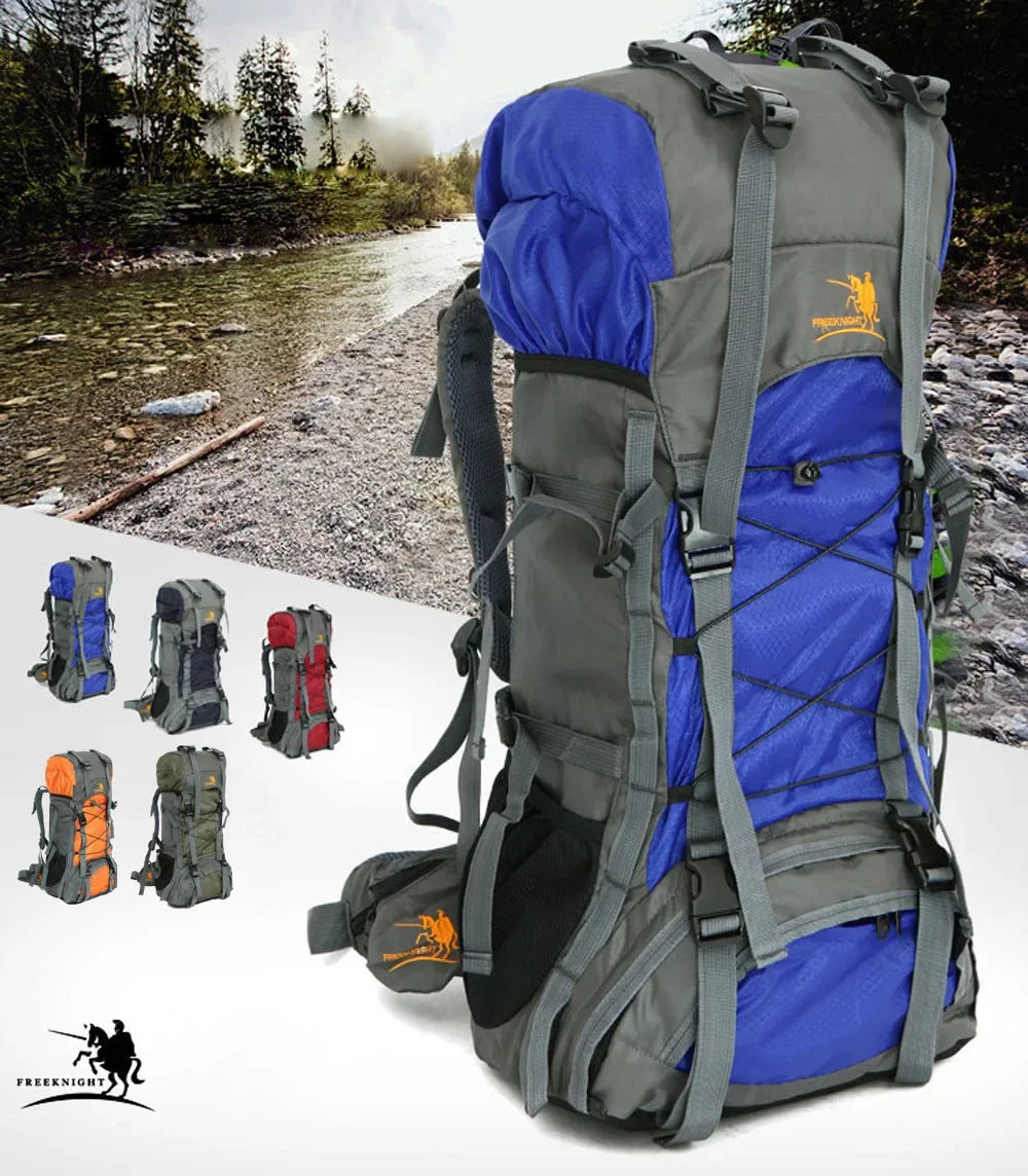 Nylon Water Resistant Outdoor Hiking Backpack 60L Large Capacity Camping Climbing Sports Bag Backpack Man Woman Riding Rucksack