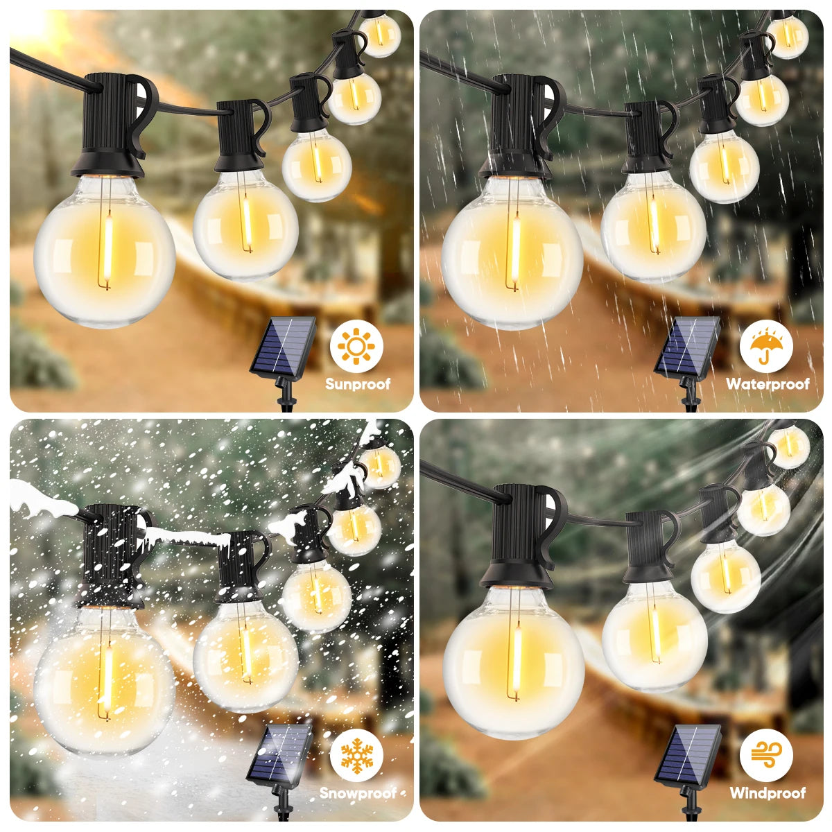 Led G40 Solar String Lights Outdoor Waterproof Garden String Lights USB Rechargeable Solar Light With Remote Decoration Light