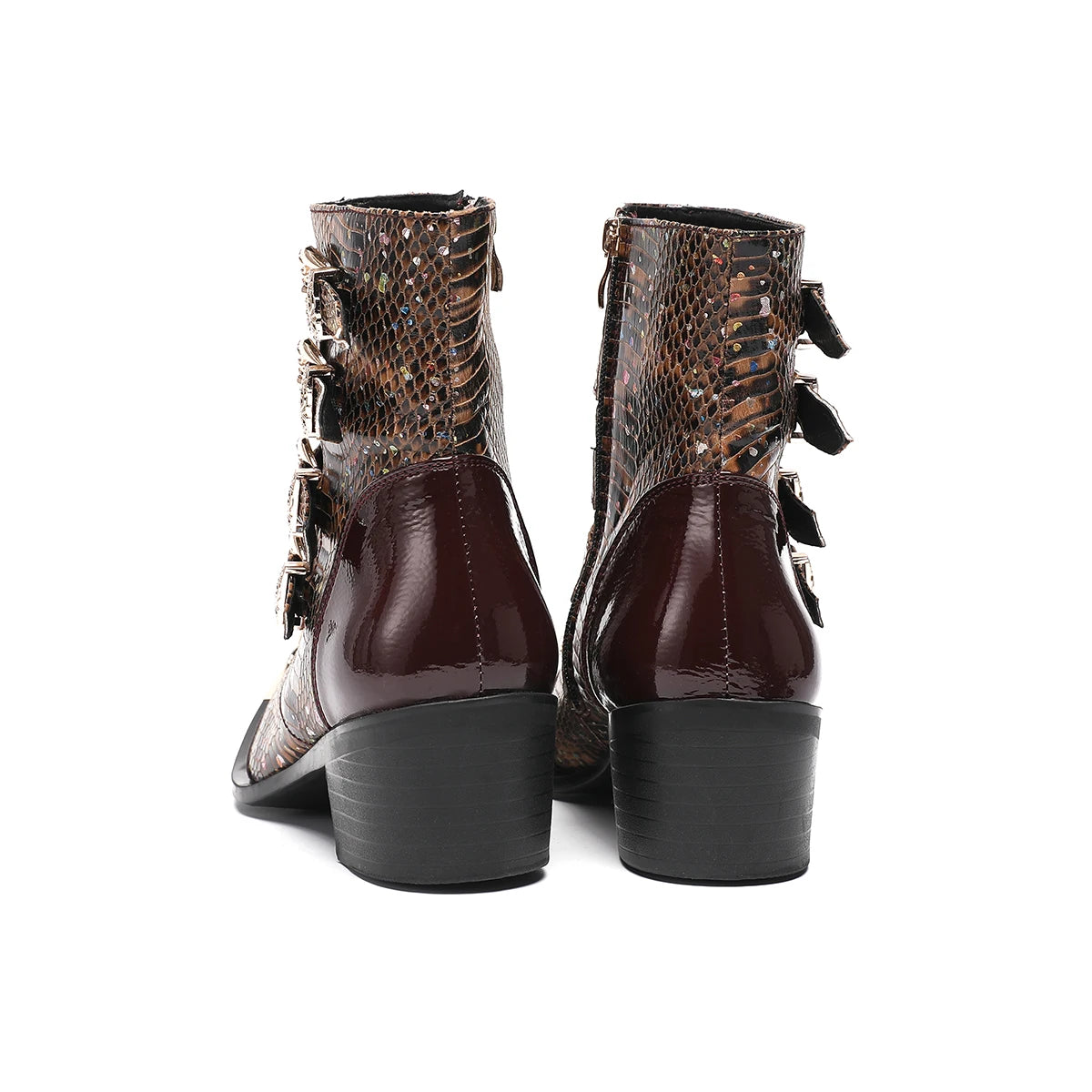 Botas British Metal Pointed Toe Short Boots Male Buckle Cowboy Boots Plus Size Shoes Men Genuine Leather Motorcycle Ankle Boots