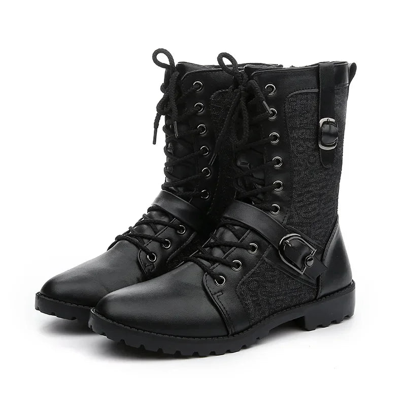 2025New Men Boots Fashion Mid-calf Boots Trend Motorcycle Boot High Top Casual Boots for Men Plush Warm Winter Boot Botas Hombre