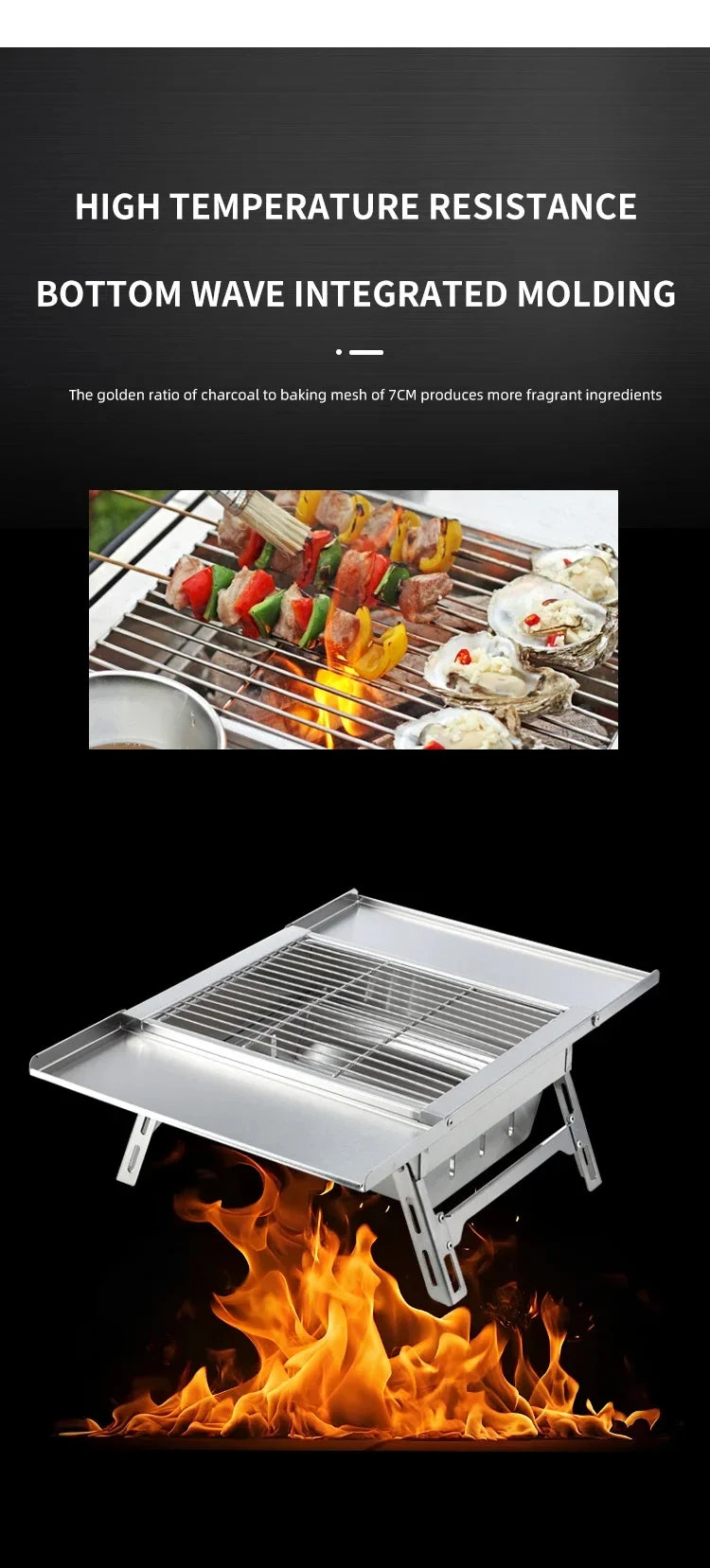 IGT Outdoor Stainless Steel Folding Barbecue Charcoal Grills Portable Camping Small Barbecue Oven Wild Journey