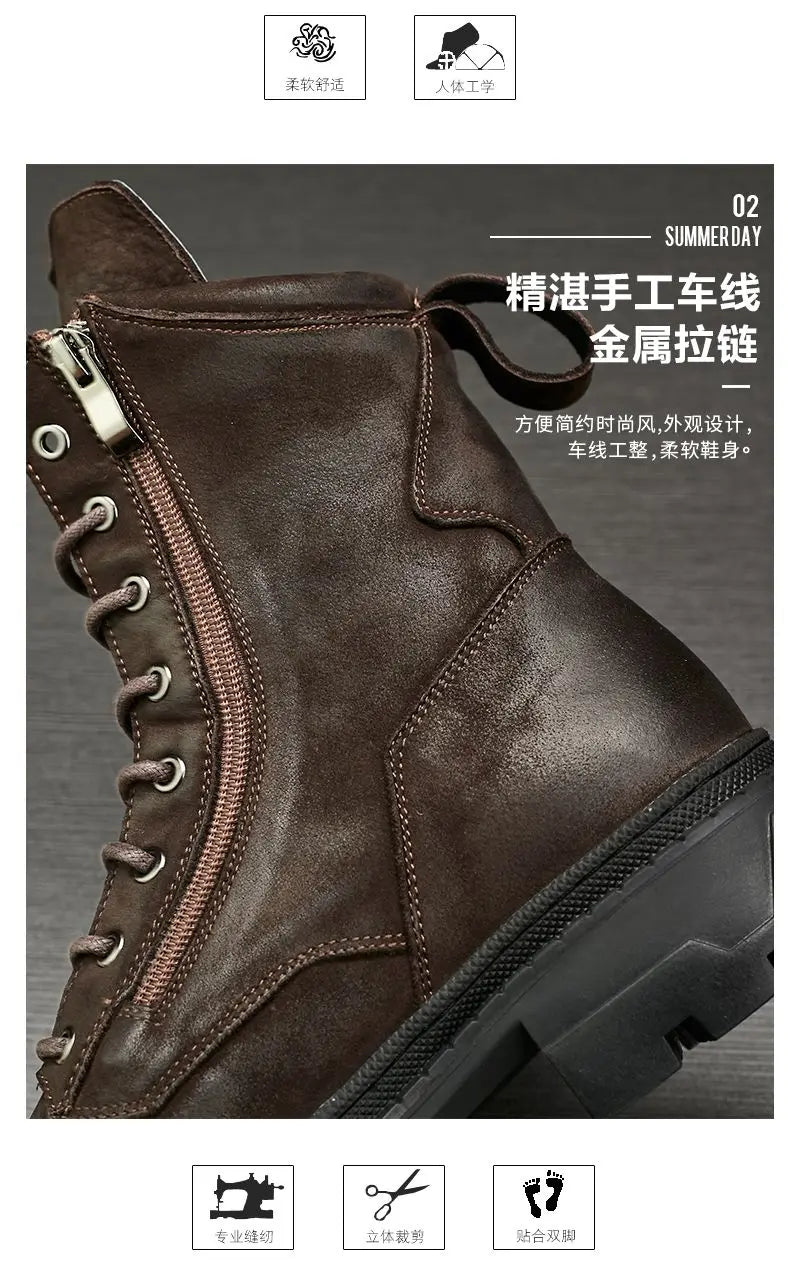 Retro Leather Motorcycle Riding Boots Riding Boots British Cool Man Handmade High-top Winter Work Shoes