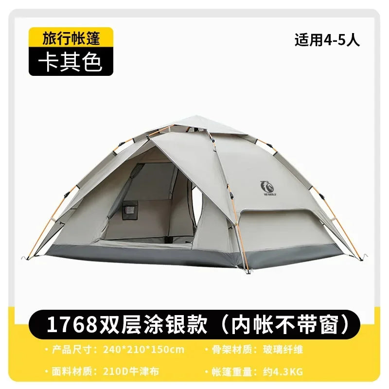 HeWolf Outdoor Double-layer Silver-coated Picnic Tent Automatic Folding Portable Waterproof Sunscreen Quick-Open Camping Tent