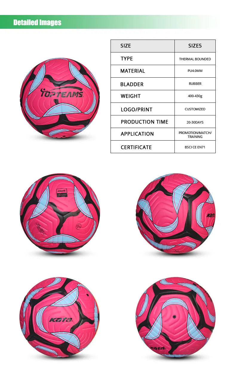 Kata 2024 Sports Match Custom Logo Thermal Bonded Balon De Futbol Pu Leather Match Soccer Ball Football For Training