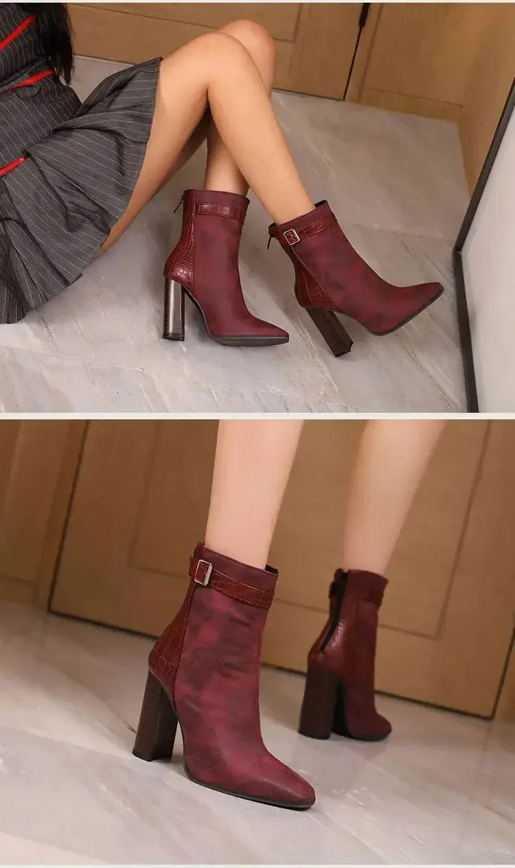 2025 Autumn New Fashion Mixed Color Lace Up Ankle Boots for Women Europe America Pointed Toe High Heel Big Size Shoes 45 46 47