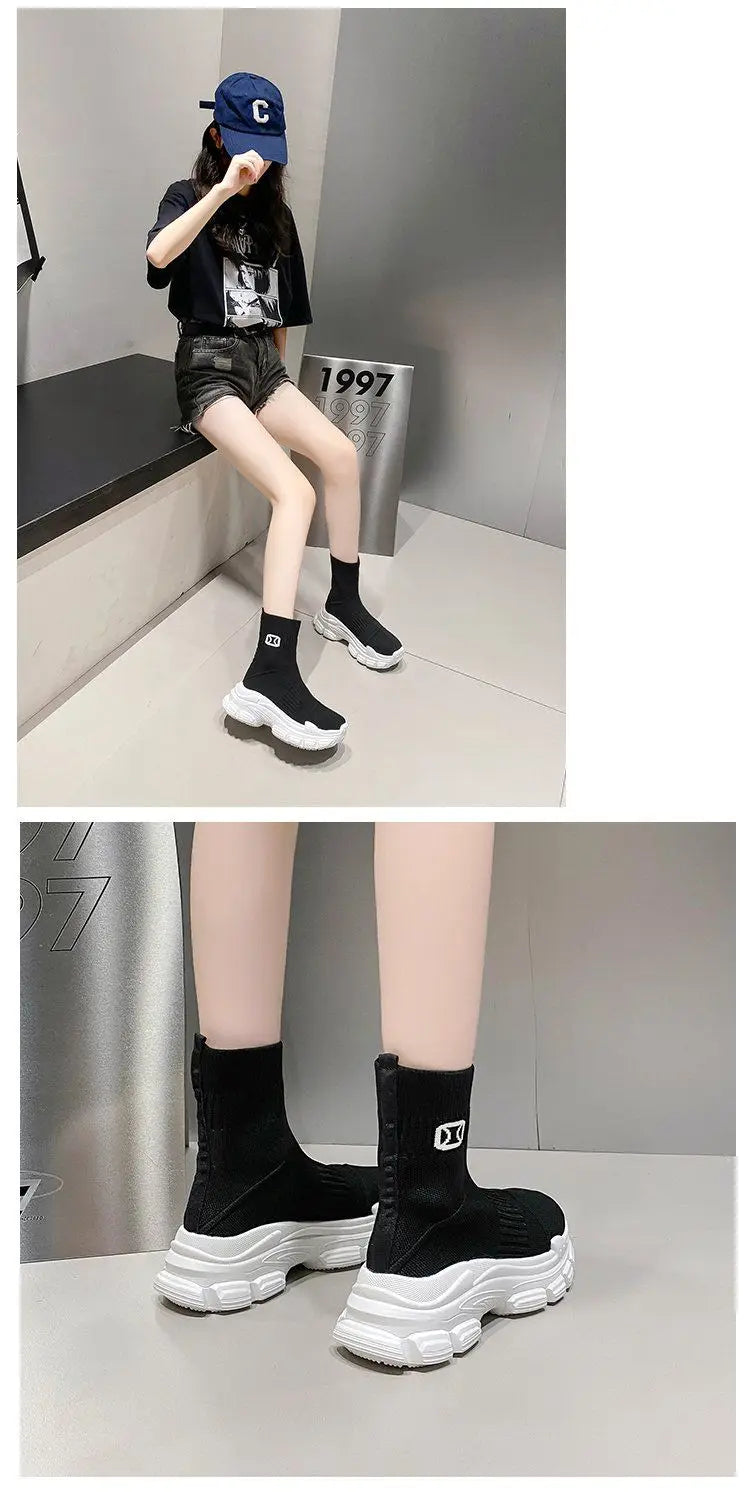 Women's Breathable 2025 Summer Autumn New Style Internet Hot Super Hot Knitted High-Top Casual Athletic Stretch Socks Boots