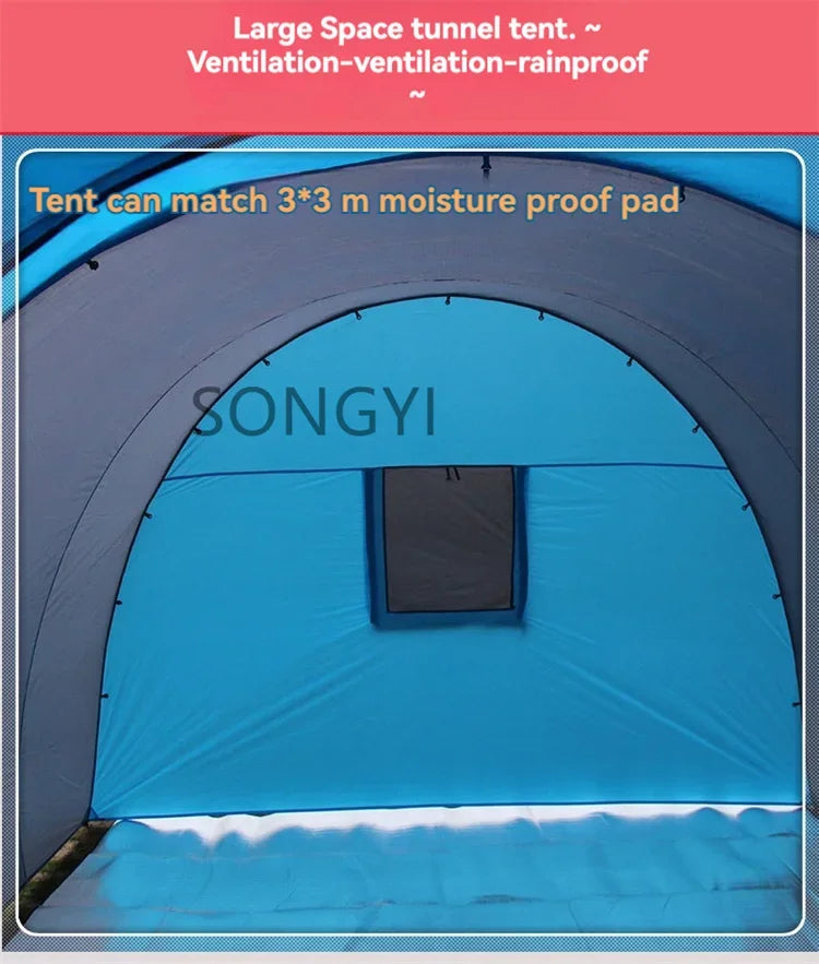 New Exercise BBQ Camping Large Tunnel Tent One Room Two Living Rooms Rainproof Ten People Outdoor Equipment Camping Supplies