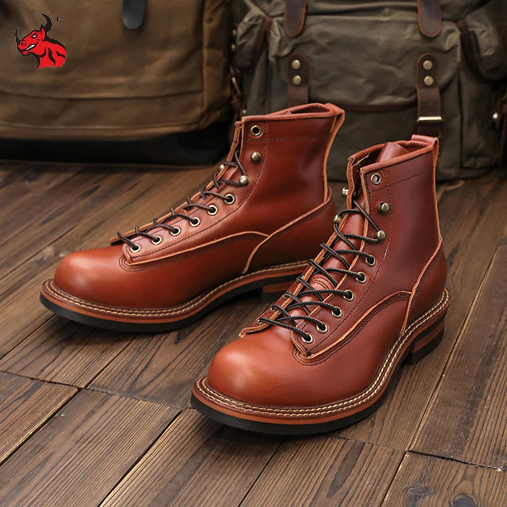 New Arrival! Vintage Motorcycle Boots Casual Men Ankle Boots Cowhide Leather Shoes Wedge Tooling Desert Boots Motorcycle Shoes