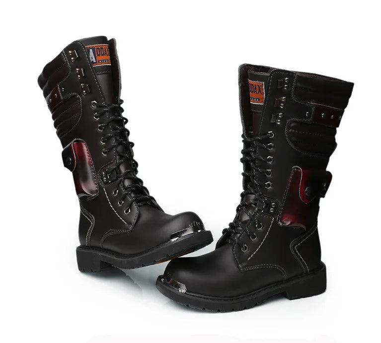 Men's High Top Motorcycle Boots Autumn and Winter Fashion Outdoor Collision Resistant Anti Slip Soft Sole Casual Leather Boots