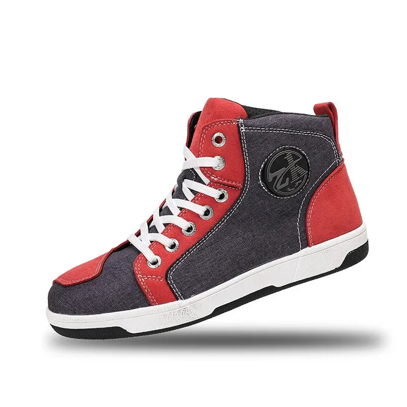 Men's Red Casual Motorcycle Boots – Summer Off-Road Riding Shoes, Motocross Style – Compatible with BMW & Honda Motorbikes