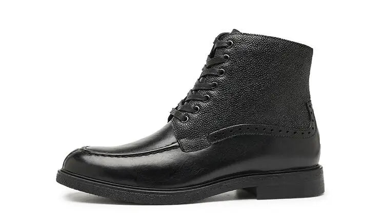 A028 Men's Boots Cow Genuine Leather Lace Up Man Shoes High Calf Male Footwear British New Winter Boots Motorbike Shoes Vintage