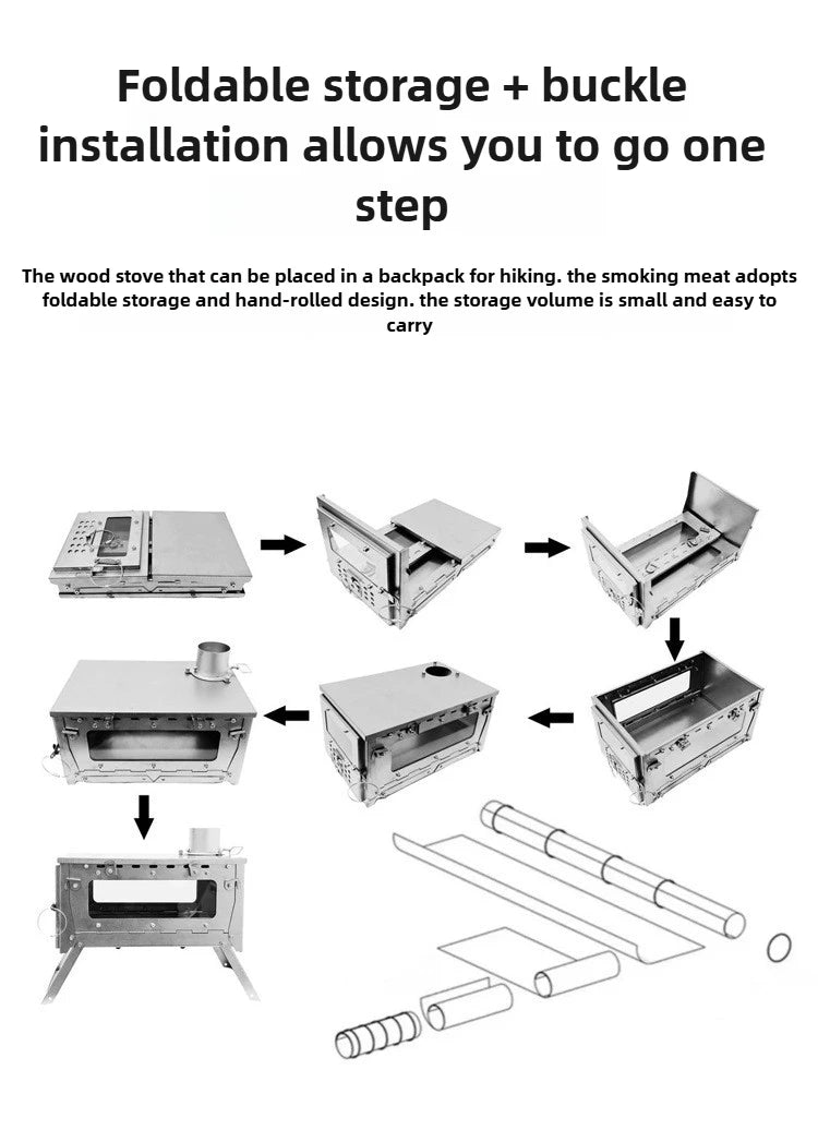Titanium Alloy Glass Removable Portable Folding Wild Cooking Stove with Chimney Outdoor Stove Tools for Camping Hiking