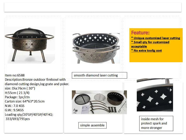 Multi Functions Camping Fire Pits Wood Burning Outdoor Heavy Duty Barbecue With Bbq Grill