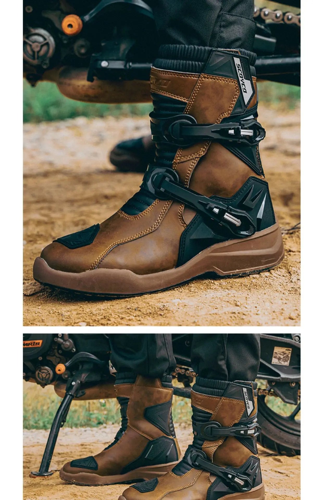 Scoyco Motorcycle Boots Wear-resistant Men's Biker Boots Anti-slip Motorcycle Boots Enduro Waterproof Leather Motocross Boots