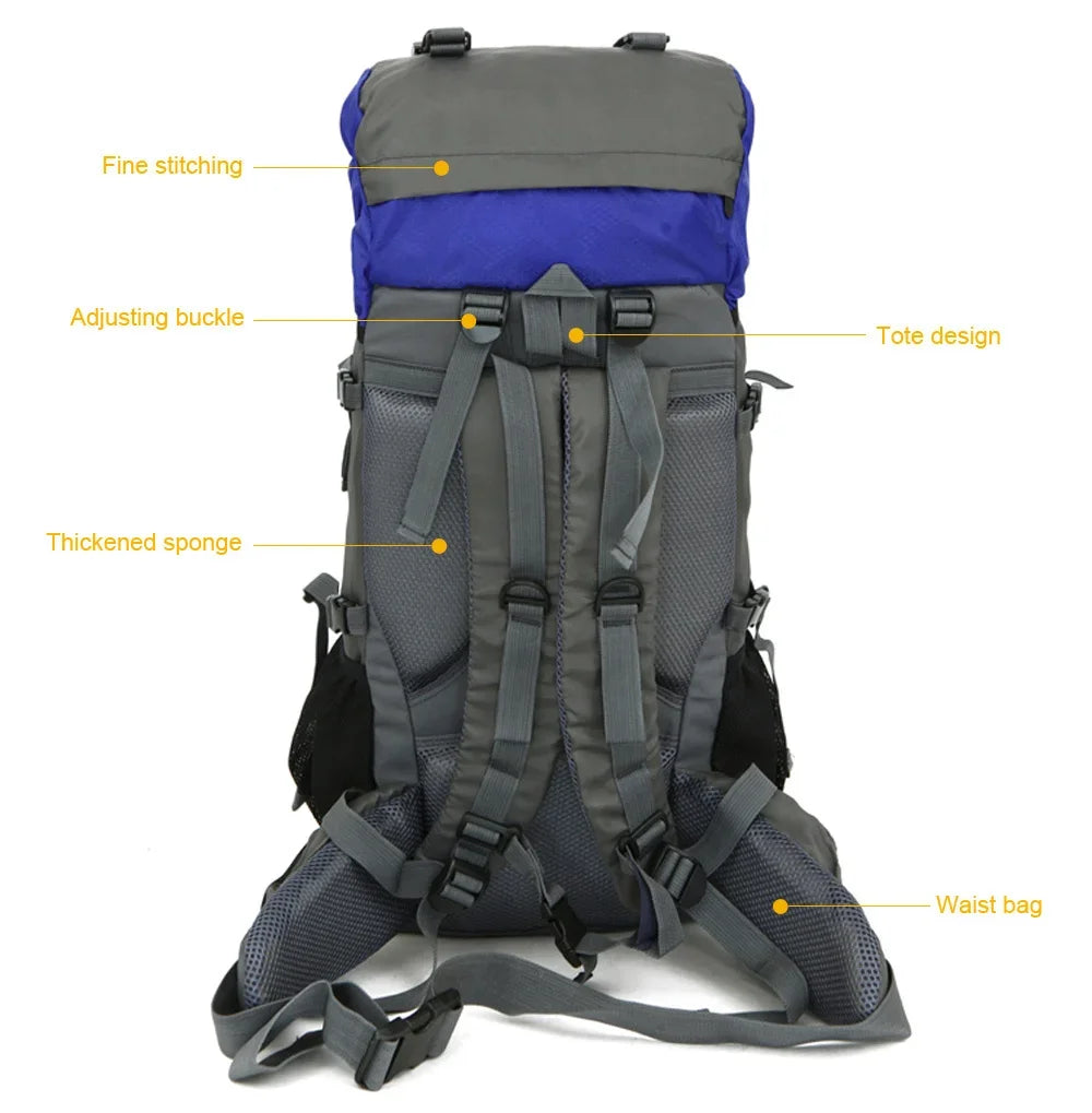 Nylon Water Resistant Outdoor Hiking Backpack 60L Large Capacity Camping Climbing Sports Bag Backpack Man Woman Riding Rucksack