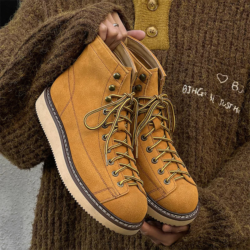 Handmade Top Quality Men Fashion Luxury Real Cow Suede Leather Shoes Tooling Ankle Boots Desert Platform Boots Motorcycle Boots