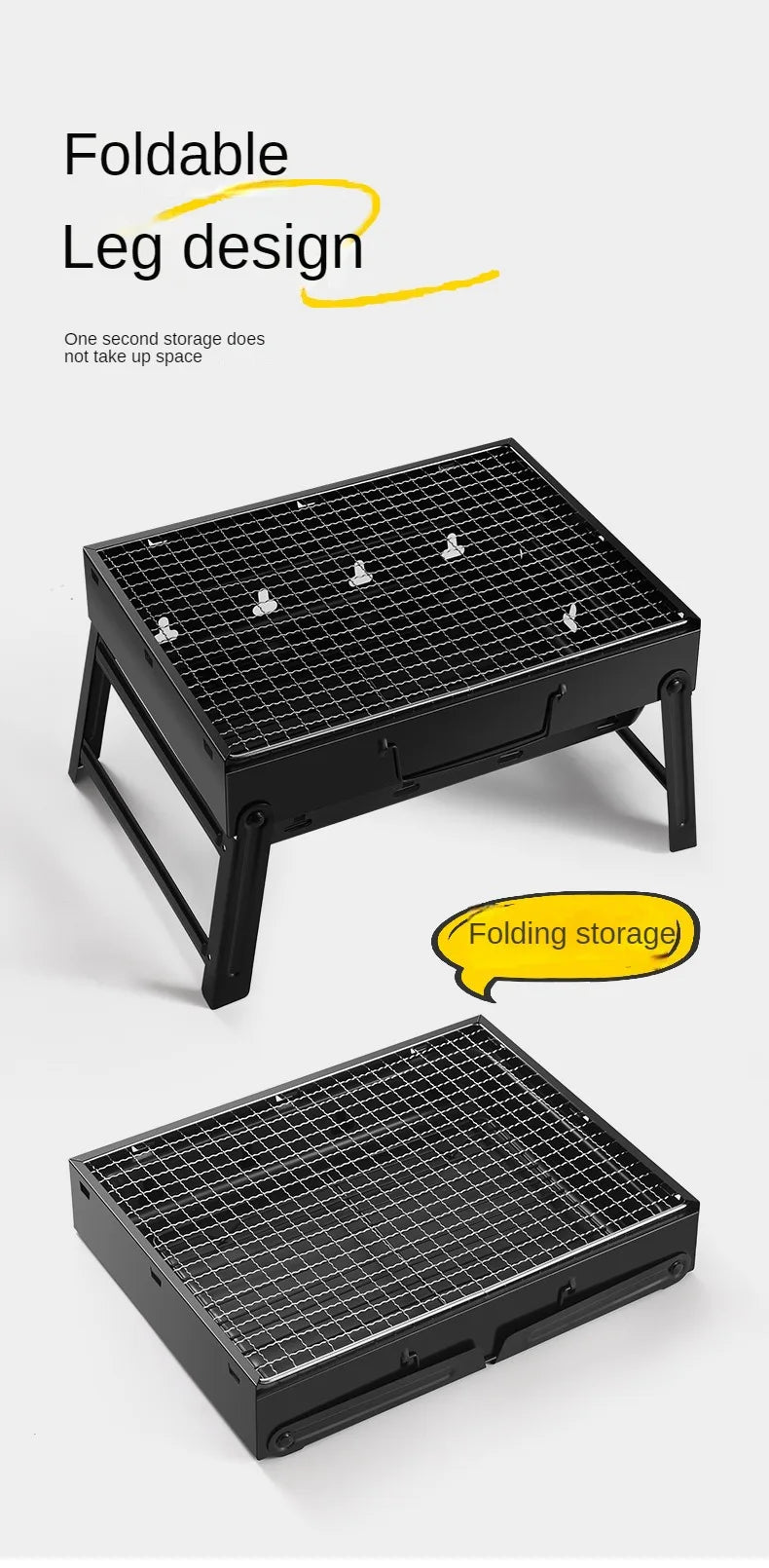 Collapsible BBQ Grill Outdoor Portable Charcoal Fire Pit Full Set no Smoke Carbon Roast Meat for Home