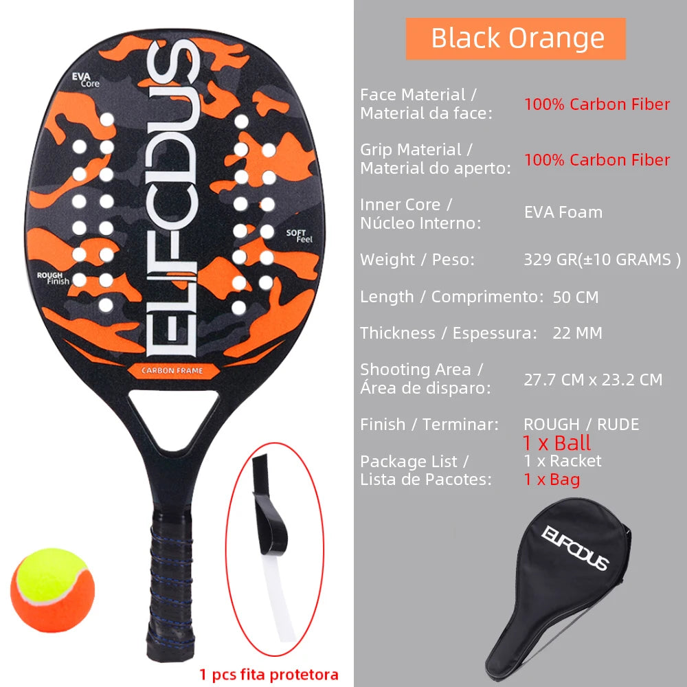 High Quality 3K Carbon and Glass Fiber Beach Tennis Racket Soft Face Tennis Racquet with Protective Cover Ball