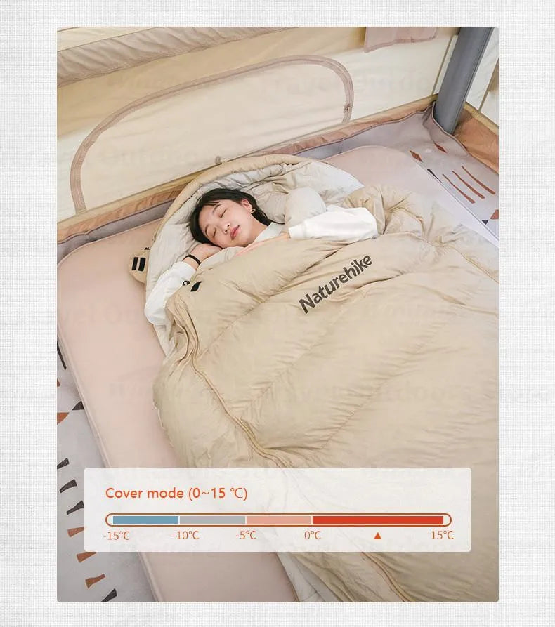 Naturehike Duck Down Sleeping Bag Ultralight Autumn Winter Spring Widened Sleeping Bag Hooded Windproof Waterproof -10℃ Outdoor