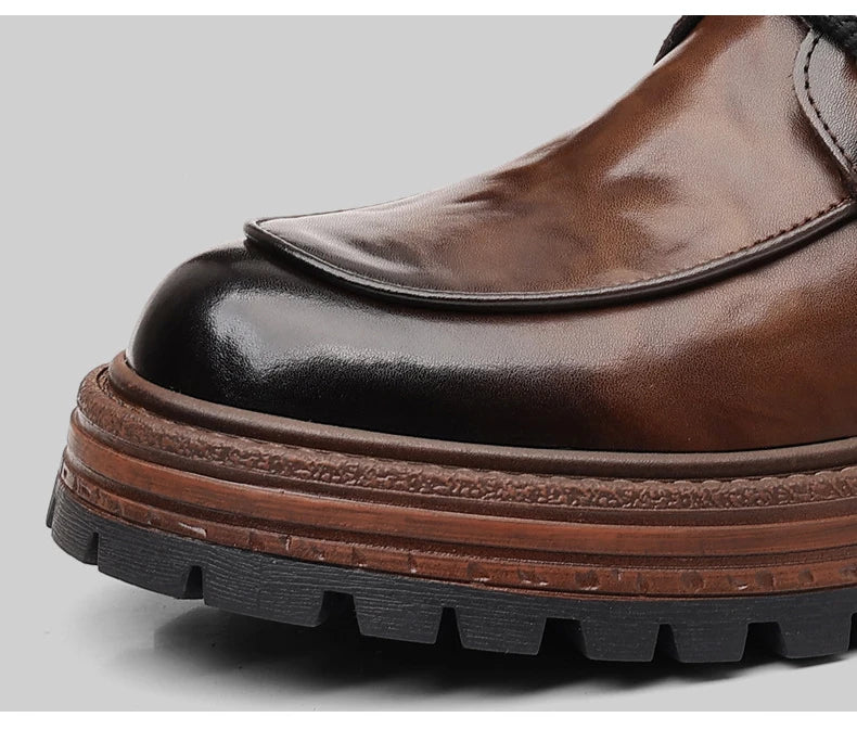 Outdoor Men High Top Leather Shoes Classic Black Leather Boots Motorcycle Breathable Riding Mid-calf Ankle Boots Warm Work Shoes