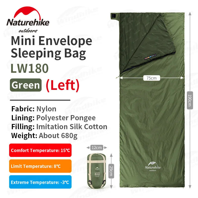 Naturehike LW180 Sleeping Bag Ultralight Summer Cotton Quilt Outdoor Camping Hiking for Single Splicing Envelope Sleeping Bag
