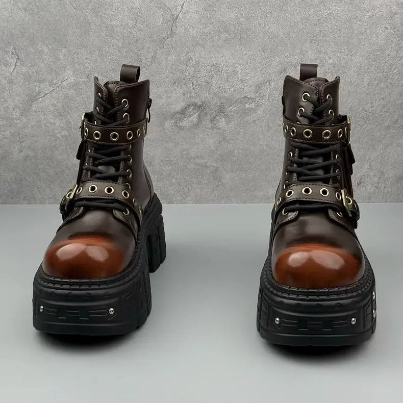 Thick-soled Men's 2024 Autumn and Winter Niche Design Fashion Heightening Short Dark Punk Wind Motorcycle Boots