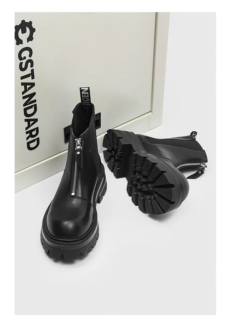 Autumn Winter Chelsea Platform Increase boots Men's Japan Korean Fashion Boots British High Top Black Motorcycle Men's Shoes