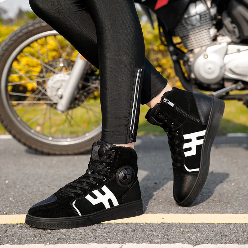 NEW Men's Leather Motorcycle Shoes Anti Slip Wear-resistant Motos Protective Boots Breathability Motocross Racing Riding Shoes