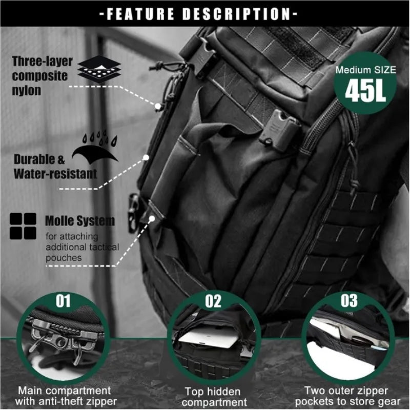 Oulylan 45L Camping Backpacks Men Tactical Backpack Waterproof Hiking Travel Climbing Rucksack Sports Gym Duffel Bag