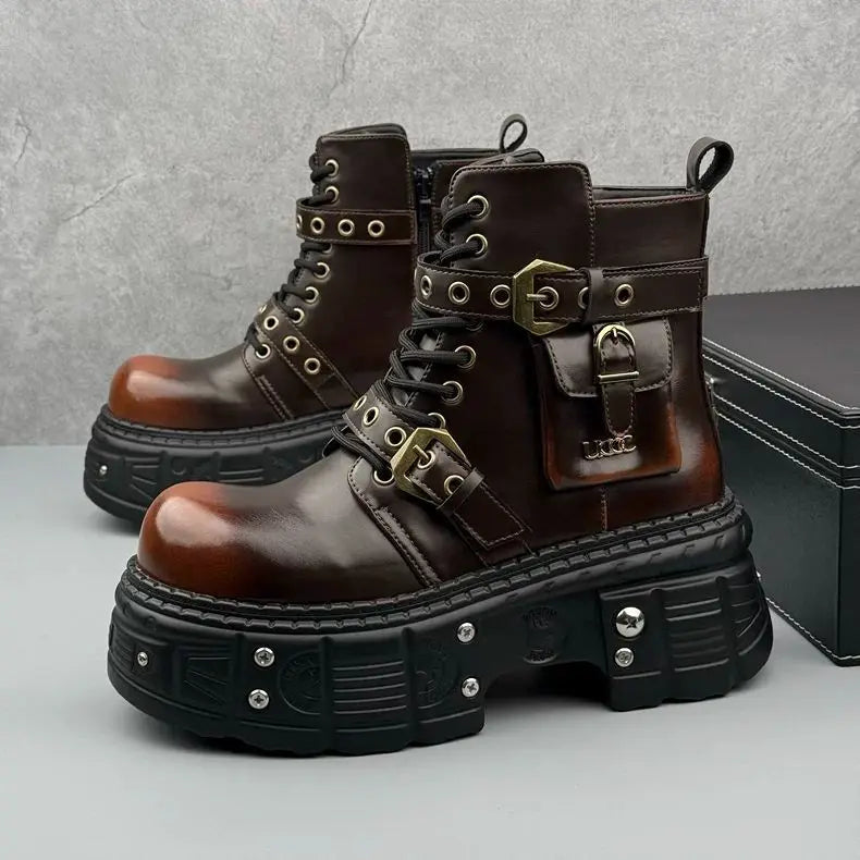 Thick-soled Men's 2024 Autumn and Winter Niche Design Fashion Heightening Short Dark Punk Wind Motorcycle Boots