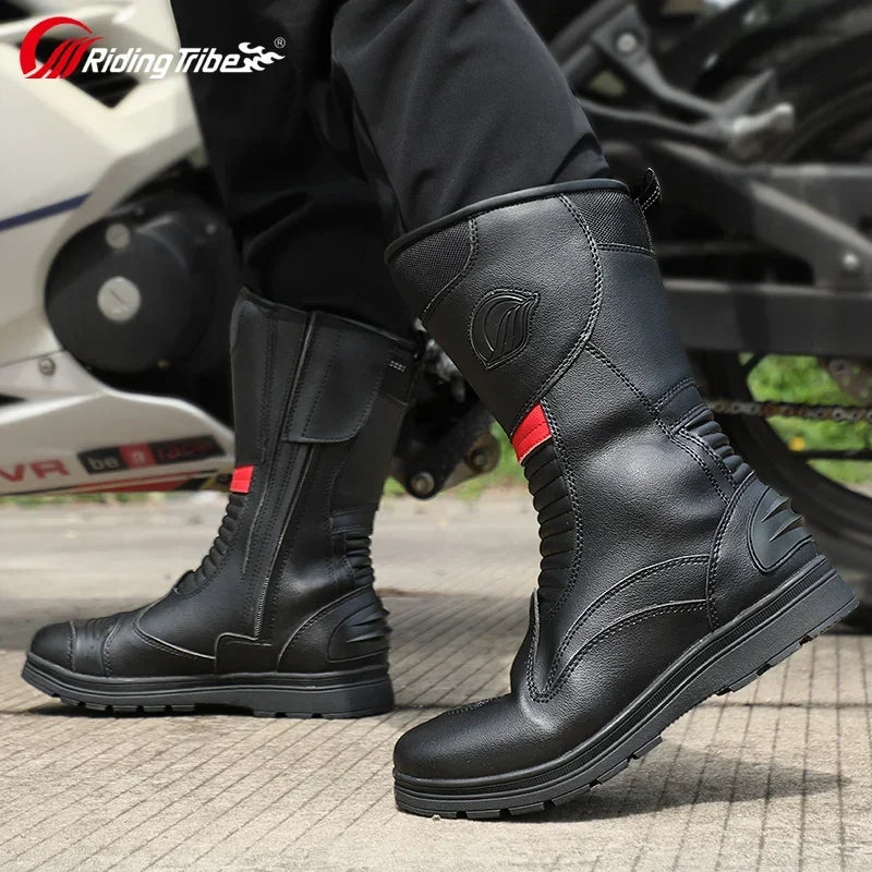 Anti-Slip Road Racing Motorcycle Boots with High Traction Rubber Outsoles Long Moto Shoes for Men Women Safety Riding Gear B1006