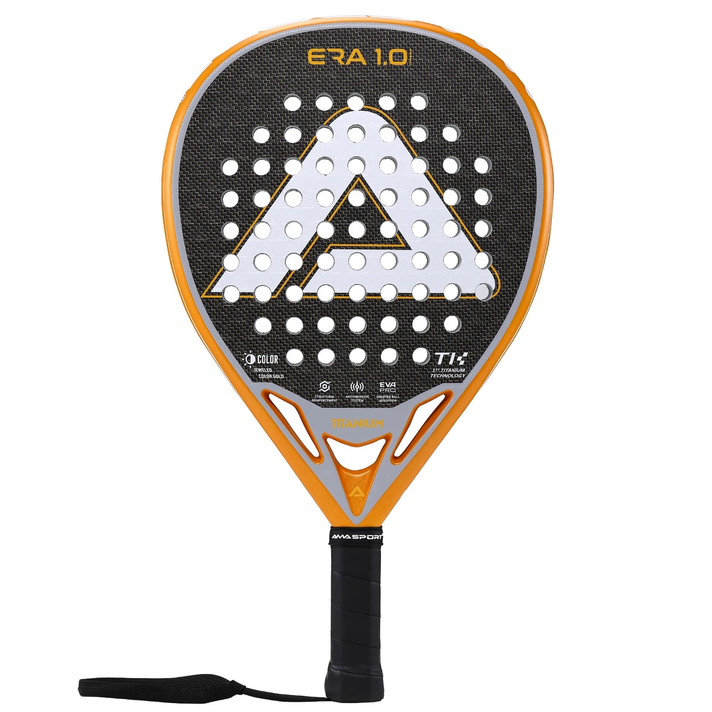 AMA SPORT 1St Titanium Gold Padel Rackets with Precision Holes,Anti-Vibration System High-Performance Titanium Pala de Padel