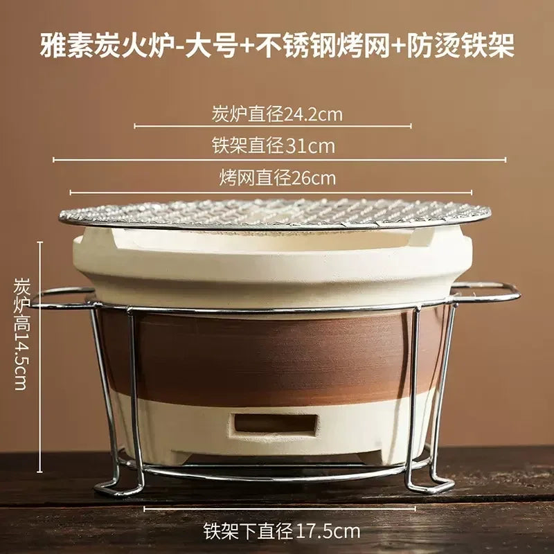 Kaolin-Household Charcoal Stove, Indoor Tea Heater, Outdoor BBQ Stand, Winter Heating Brazier, Household Charcoal Burner,