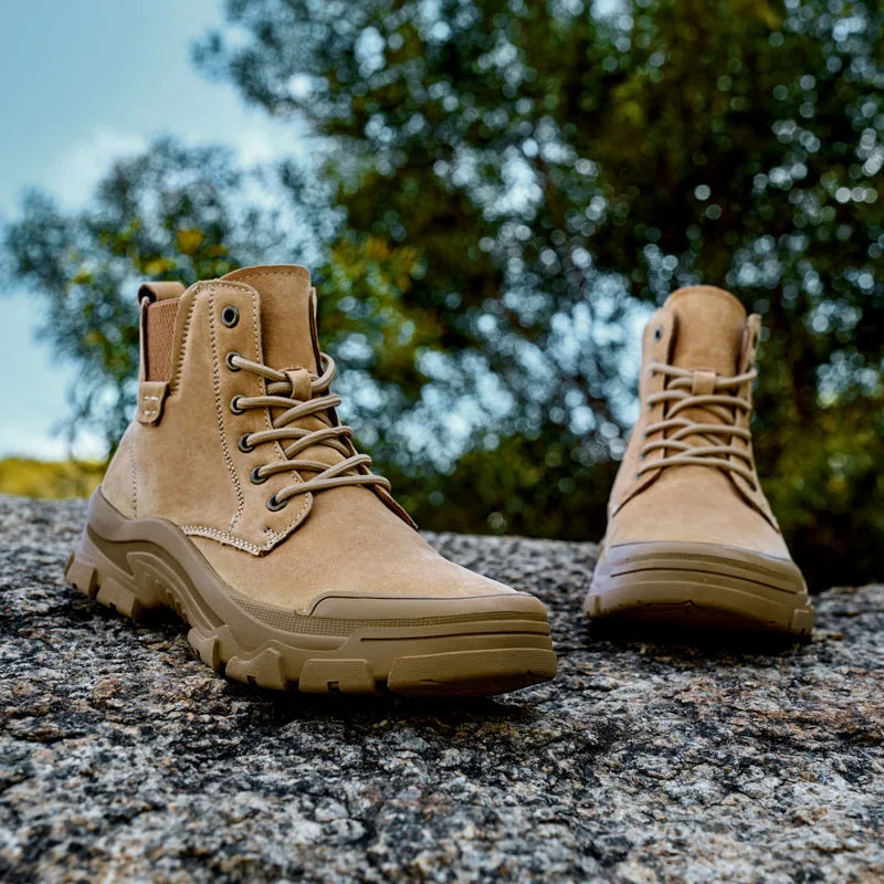 Non-slip Man Ankle Botas Non-Slip Outdoor Motorcycle Boots Versatile Leisure Snow Boots Street Style Mens Leather High Top Shoes