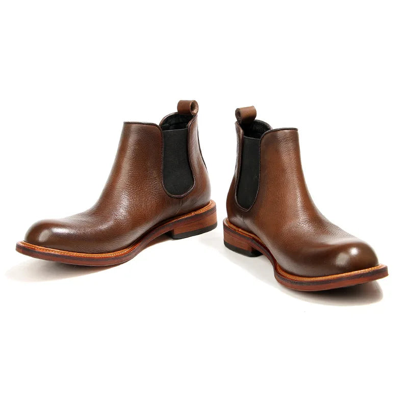 Vintage Man Western Boots Genuine Leather High Calf Shoe For Men Comfortable Slip On Designer Shoes Ankle Boots Male Shoe A223