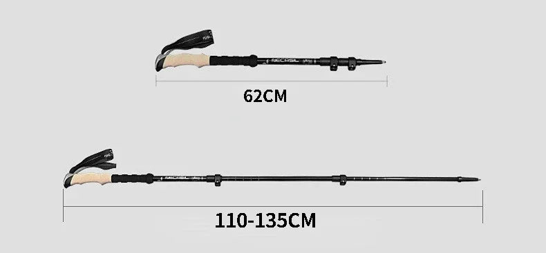 2 high-end hiking sticks, imitation cork handles, three-section telescopic ultra-light alloy sticks with external locks