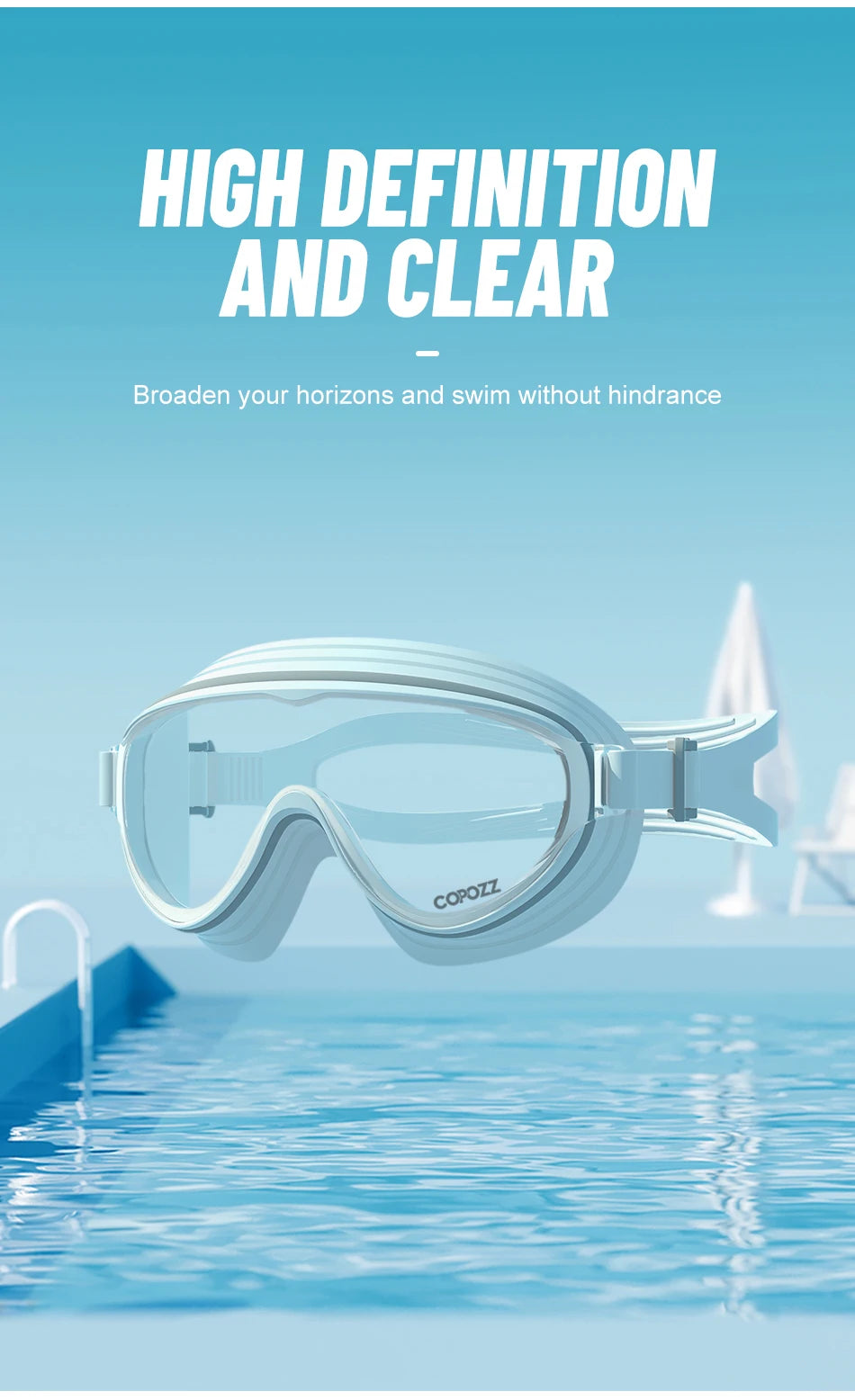 COPOZZ New Large Frame Adults Swimming Goggles Professional Plating Durable Anti Fog Comfort Eyewear Swimming Glasses Men Women