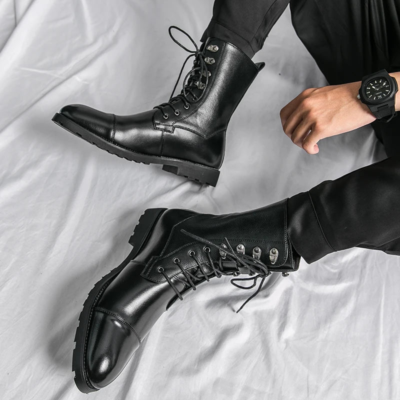 2024 genuine leather boots, ankle boots, and high shoe uppers for outdoor work and leisure, motorcycle military combat boots